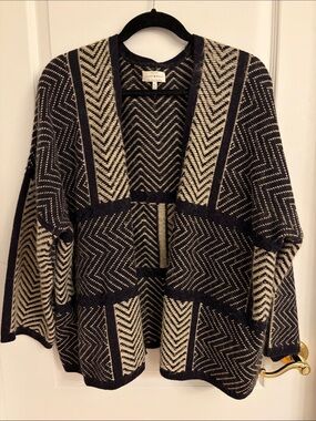 Lucky Brand Alpaca/Wool Blend Black & Cream Chevron Open-Front Cardigan